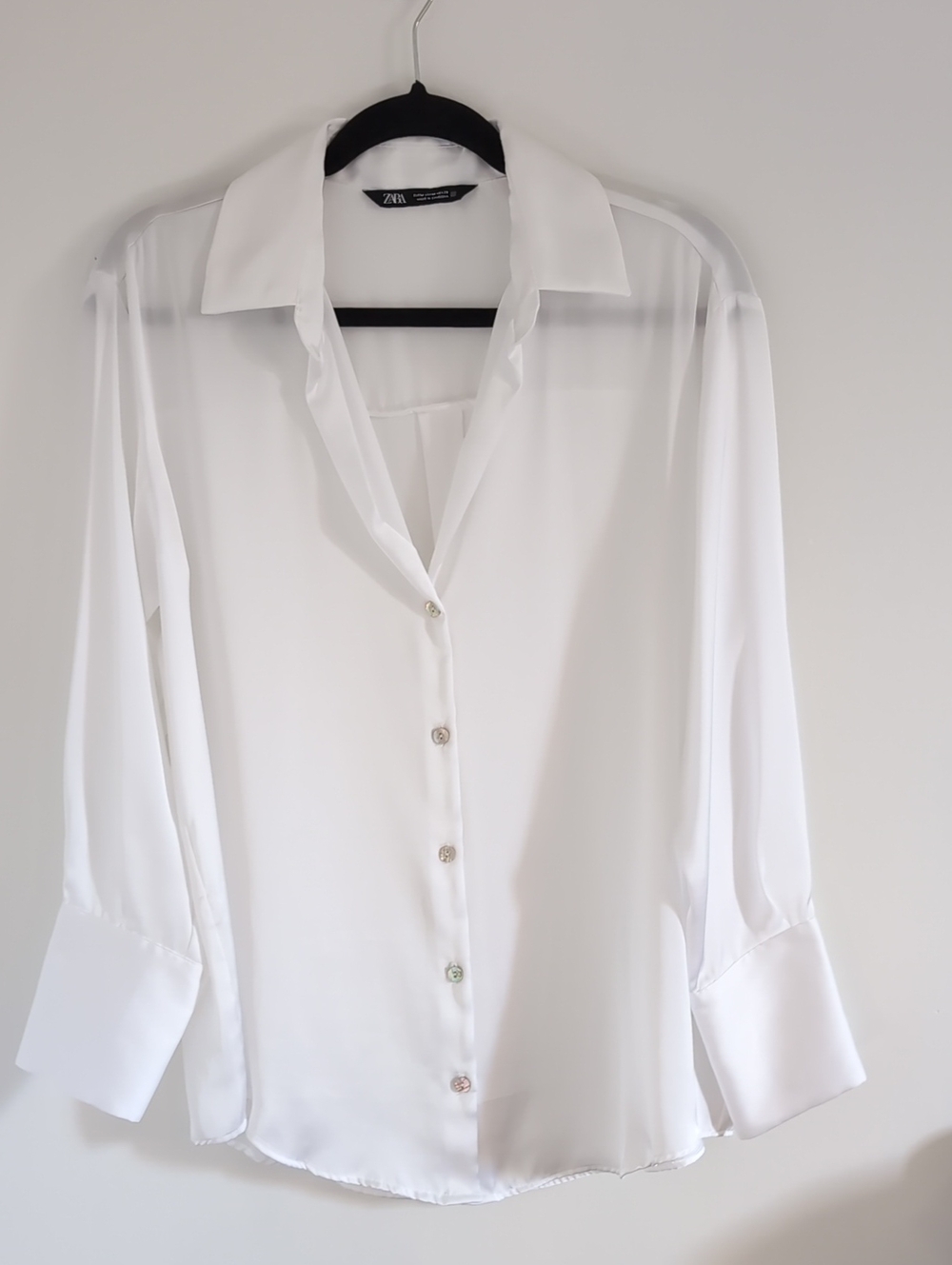 Zara White Semi-Sheer Long Sleeve Button-Down Shirt